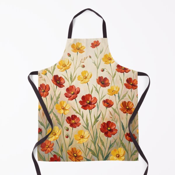 Item preview, Red and Yellow Cosmos Wildflowers Oil Painting Floral Pattern designed and sold by ZanyPaintbrush.