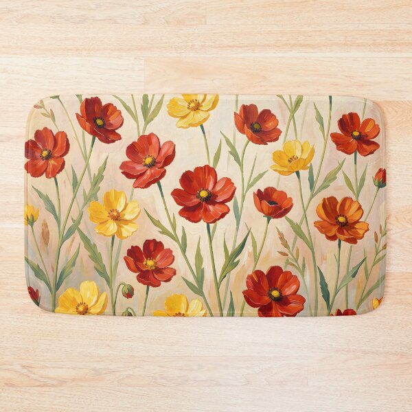 Item preview, Red and Yellow Cosmos Wildflowers Oil Painting Floral Pattern designed and sold by ZanyPaintbrush.