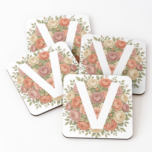 Item preview, White Letter V Floral Monogram designed and sold by ITCHAWAWAA.