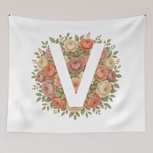 Item preview, White Letter V Floral Monogram designed and sold by ITCHAWAWAA.