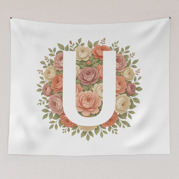 Item preview, White Letter U Floral Monogram designed and sold by ITCHAWAWAA.
