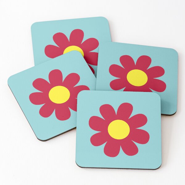 Item preview, Red Retro Flower Aqua Blue Background designed and sold by GemsAnatomy.
