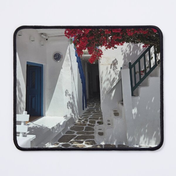 Item preview, Mykonos Street with Blooming Pink Bougainvillea designed and sold by NinelRo.