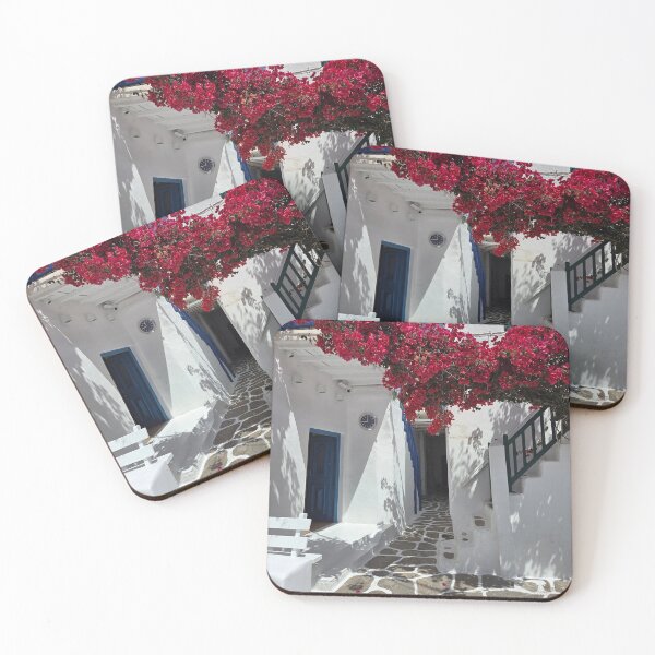 Item preview, Mykonos Street with Blooming Pink Bougainvillea designed and sold by NinelRo.