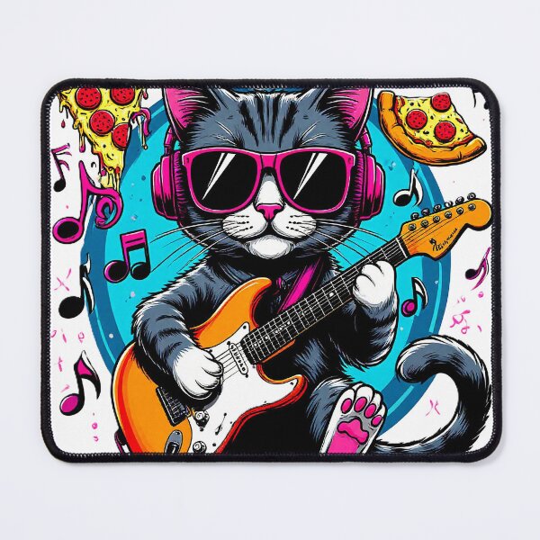 Item preview, Cool Cat Playing Electric Guitar with Pizza designed and sold by Marcello Aivazi.