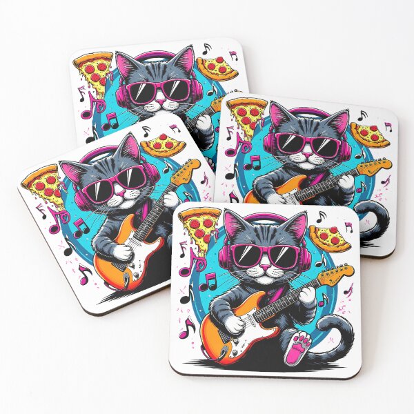 Item preview, Cool Cat Playing Electric Guitar with Pizza designed and sold by Marcello Aivazi.