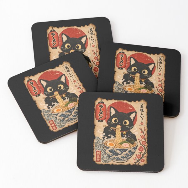 Item preview, Japanese Ramen Cat - Neko Shokudo Vintage Ukiyo-e Poster designed and sold by TheSamuraiCat.
