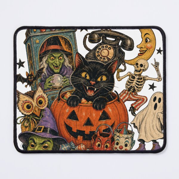 Item preview, Vintage Halloween Collage Black Cat Witch Pumpkin Ghost Retro Halloween Art designed and sold by SezzyDesigns.