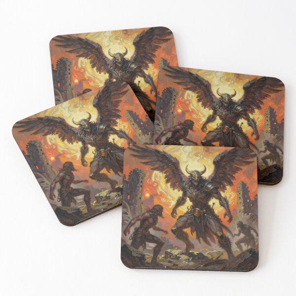 Item preview, Epic Dark‑Fantasy Scene with Winged Guardian and Fiery Ruins designed and sold by FotoworldEdel.