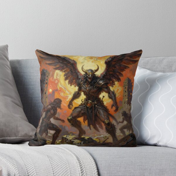 Item preview, Epic Dark‑Fantasy Scene with Winged Guardian and Fiery Ruins designed and sold by FotoworldEdel.