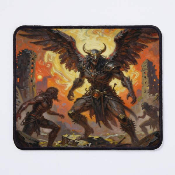 Item preview, Epic Dark‑Fantasy Scene with Winged Guardian and Fiery Ruins designed and sold by FotoworldEdel.