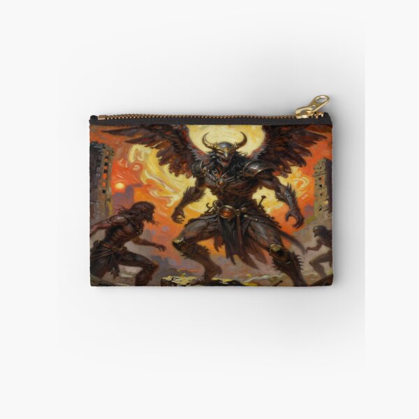 Item preview, Epic Dark‑Fantasy Scene with Winged Guardian and Fiery Ruins designed and sold by FotoworldEdel.
