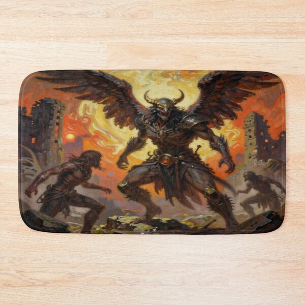 Item preview, Epic Dark‑Fantasy Scene with Winged Guardian and Fiery Ruins designed and sold by FotoworldEdel.