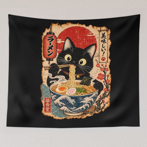 Item preview, Ramen Cat 2 - Neko Shokudo Vintage Ukiyo-e Poster designed and sold by TheSamuraiCat.