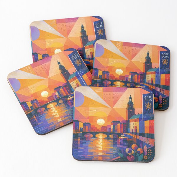 Item preview, Gothenburg by night painting, Sweden – a cubist artwork of this beautiful Scandinavian city. designed and sold by GalleryKauffeld.