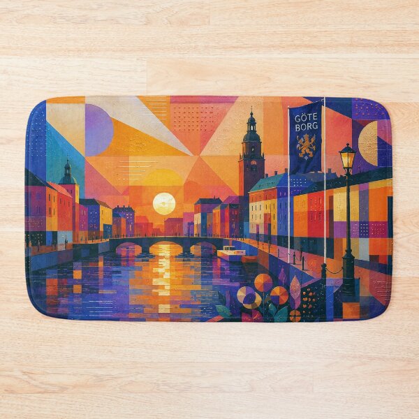 Item preview, Gothenburg by night painting, Sweden – a cubist artwork of this beautiful Scandinavian city. designed and sold by GalleryKauffeld.
