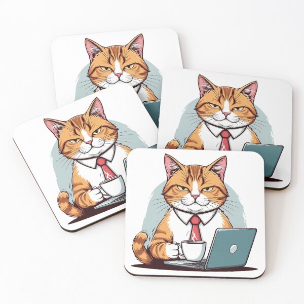 Item preview, Grumpy Business Cat Working on Laptop with Coffee designed and sold by Marcello Aivazi.