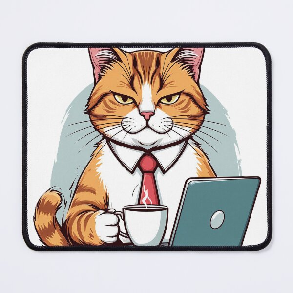 Item preview, Grumpy Business Cat Working on Laptop with Coffee designed and sold by Marcello Aivazi.