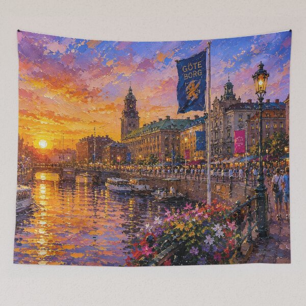 Item preview, Gothenburg by night painting, Sweden – an artwork of this beautiful Scandinavian city. designed and sold by GalleryKauffeld.