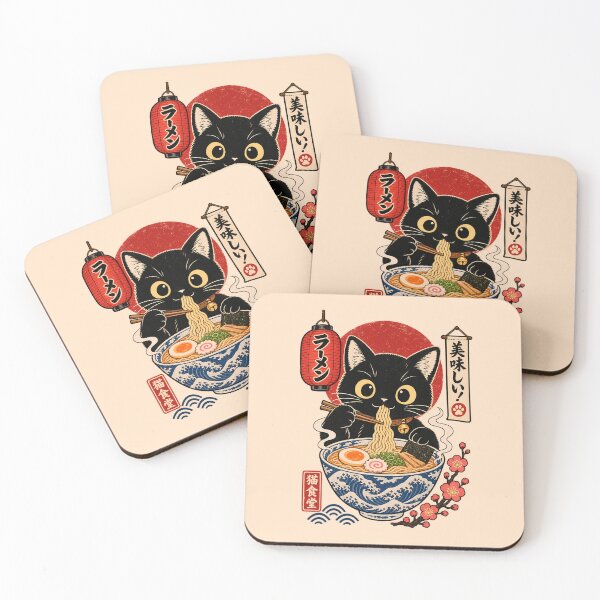 Item preview, Ramen Cat 3 - Neko Vintage Ukiyo-e Poster designed and sold by TheSamuraiCat.