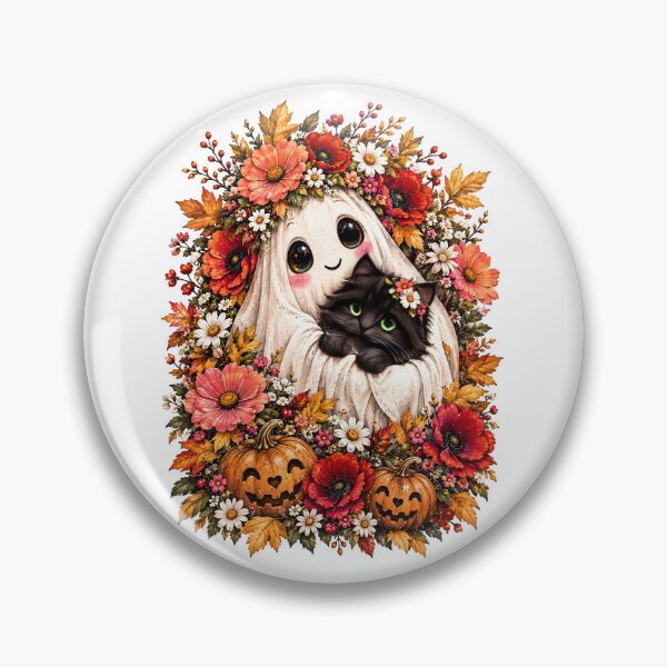 Item preview, Halloween Cute Ghost Black Cat Autumn Flowers designed and sold by Sovereign Supply Co..