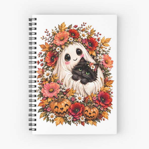 Item preview, Halloween Cute Ghost Black Cat Autumn Flowers designed and sold by Sovereign Supply Co..