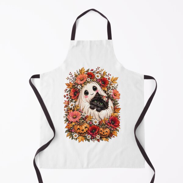 Item preview, Halloween Cute Ghost Black Cat Autumn Flowers designed and sold by Sovereign Supply Co..