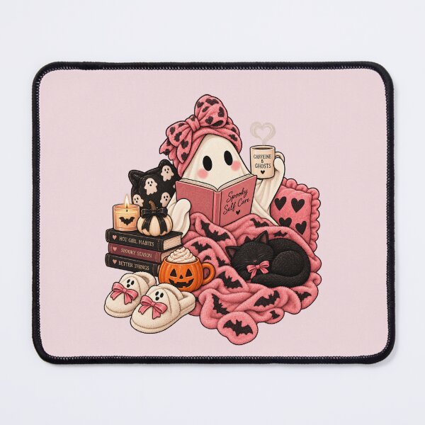 Item preview, Spooky Reading Ghost – Cozy Halloween Book Lover & Caffeine Ghost designed and sold by SnugbugStudios.