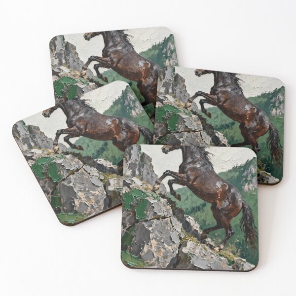Item preview, Dark Horse Rearing on Rocky Cliff designed and sold by Simple Life & KAMOCHI.