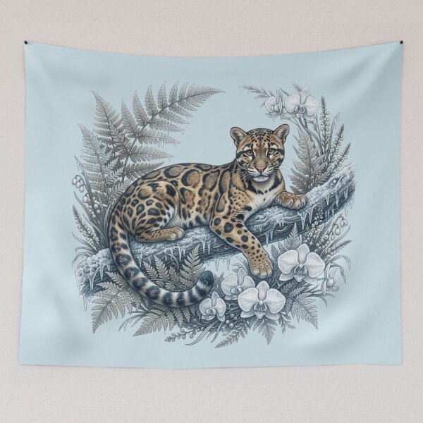 Item preview, Frosted Winter Clouded Leopard Orchids Ferns designed and sold by BirdsnStuff.