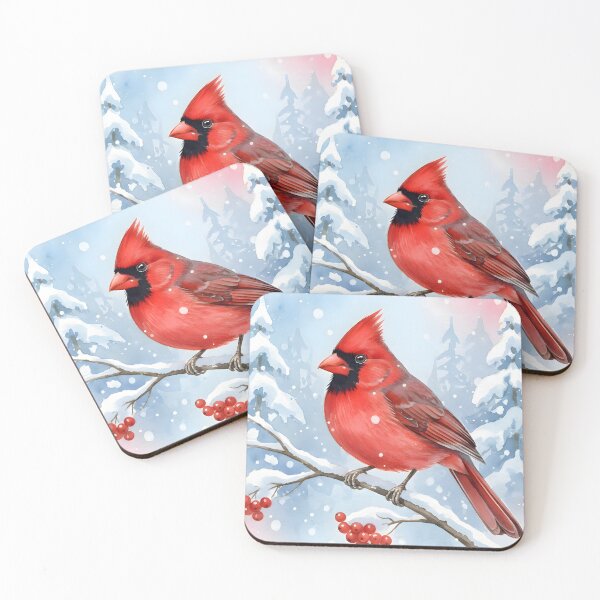 Item preview, Vibrant Red Cardinal Bird in Snowy Winter Landscape Painting designed and sold by VibranPalette.