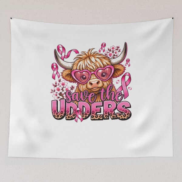 Item preview, Save The Udders Cute Highland Cow Pink Ribbon Breast Cancer designed and sold by AARABwino.