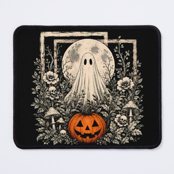 Item preview, Ghost in the Forest with Jack O Lantern - Folk Woodcut Style designed and sold by WigOutlet.