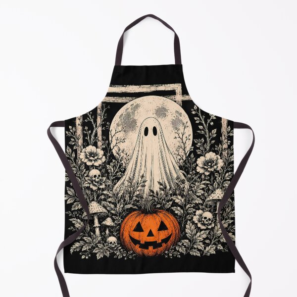 Item preview, Ghost in the Forest with Jack O Lantern - Folk Woodcut Style designed and sold by WigOutlet.