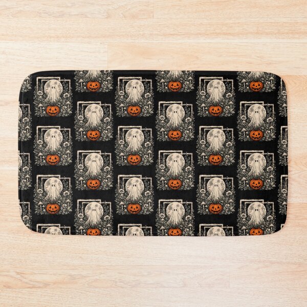Item preview, Ghost in the Forest with Jack O Lantern - Folk Woodcut Style designed and sold by WigOutlet.