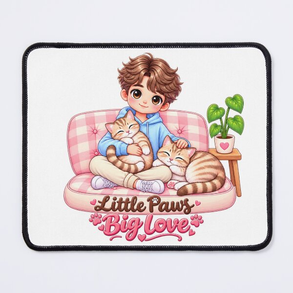 Item preview, Little Paws Big Love – Cozy Boy Cuddling Two Cats | Kawaii Cat Lover Art designed and sold by Meluna-studio.