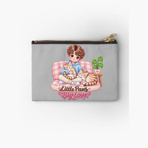 Item preview, Little Paws Big Love – Cozy Boy Cuddling Two Cats | Kawaii Cat Lover Art designed and sold by Meluna-studio.