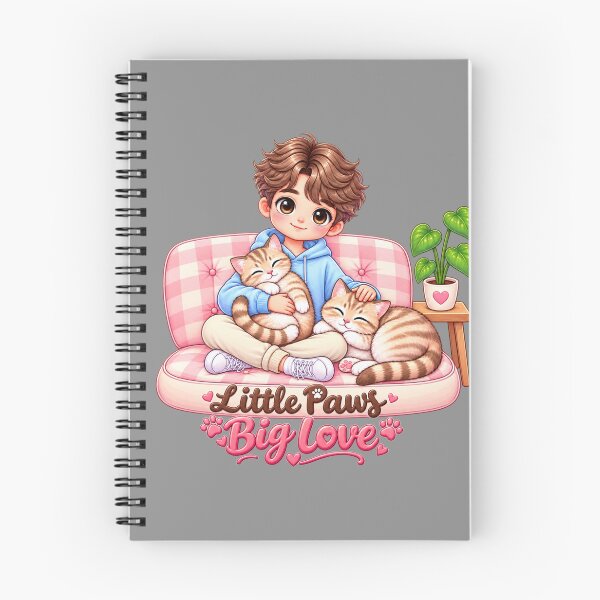 Item preview, Little Paws Big Love – Cozy Boy Cuddling Two Cats | Kawaii Cat Lover Art designed and sold by Meluna-studio.