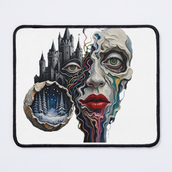 Item preview, Surreal Melting Face Gothic Castle Winter Forest Orb Impasto Art designed and sold by LujziWorld.