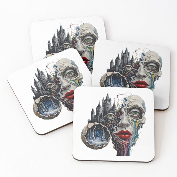 Item preview, Surreal Melting Face Gothic Castle Winter Forest Orb Impasto Art designed and sold by LujziWorld.