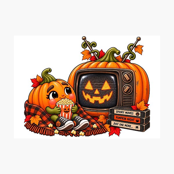 Item preview, Pumpkin Movie Night – Cozy Retro Horror VHS Halloween designed and sold by The Cutting Room.