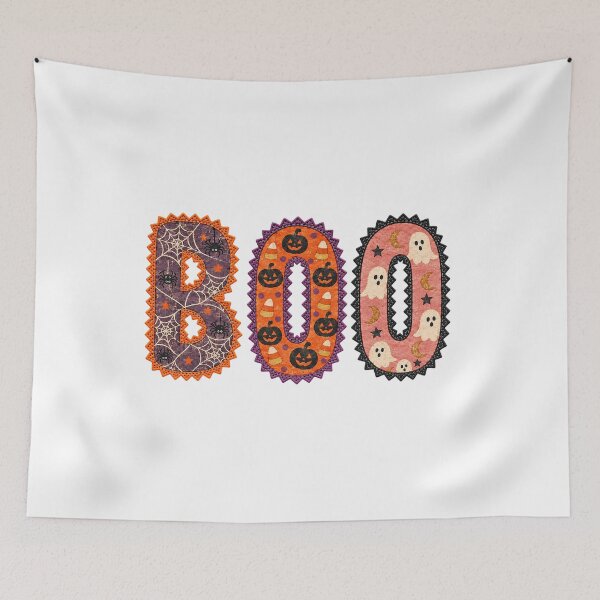 Item preview, BOO Halloween Spooky Season Patchwork Spiderweb Pumpkin And Ghost designed and sold by Derekquie.