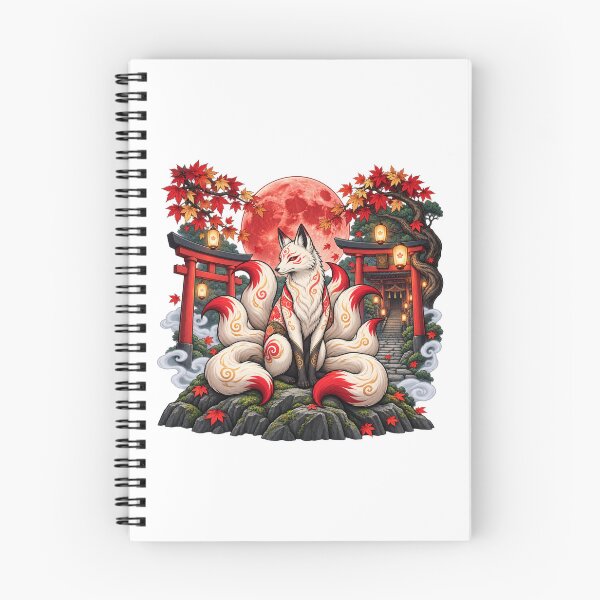 Item preview, Japanese Kitsune Fox Under Red Moon | Nine Tailed Fox Shrine Autumn Sakura Art designed and sold by MrDev.