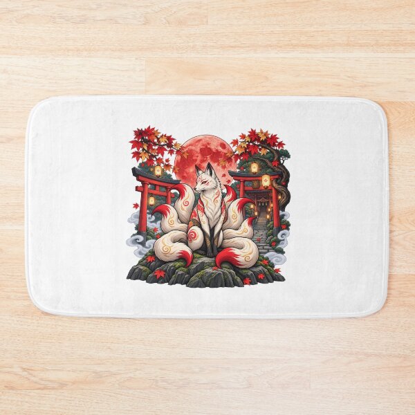 Item preview, Japanese Kitsune Fox Under Red Moon | Nine Tailed Fox Shrine Autumn Sakura Art designed and sold by MrDev.