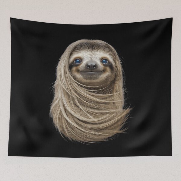 Item preview, Funny Sloth Face Long Hair Blue Eyes Animal Art designed and sold by cabana.space.