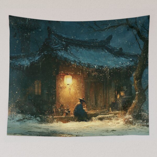 Item preview, Japanese Winter Tea House – Snowy Lantern Night Art designed and sold by GSizzle1.
