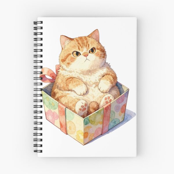 Item preview, cute fat orange cat in christmas gift box watercolor style designed and sold by WildArtIT.