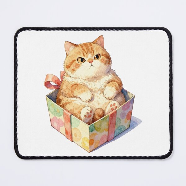 Item preview, cute fat orange cat in christmas gift box watercolor style designed and sold by WildArtIT.