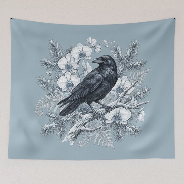 Item preview, Winter Raven Orchid & Pine Botanical Design designed and sold by BirdsnStuff.