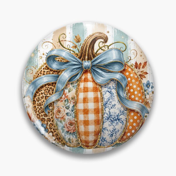 Item preview, Rustic Patchwork Pumpkin | Leopard Floral Blue Bow Fall Autumn Design designed and sold by Uniquememorable.